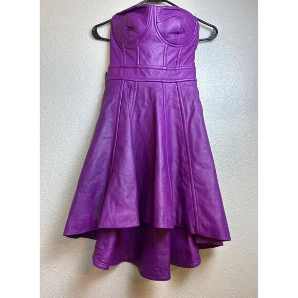Bebe Purple Faux Leather Strapless High-Low Dress XXS Grunge Party Dress